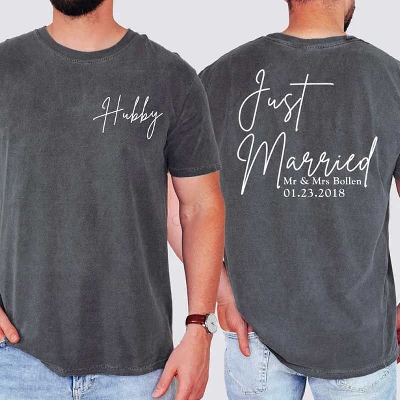 Custom Comfort Back And Front Printed Just Married Honeymoon Shirt