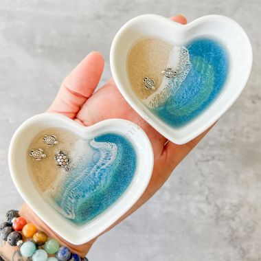 Baby Sea Turtle on a Beach Heart Ring Dish Trinket Dish Jewelry Tray