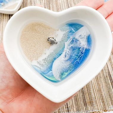 Baby Sea Turtle on a Beach Heart Ring Dish Trinket Dish Jewelry Tray