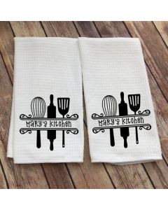 Dish Towel with Kitchen Utensils and Name, Custom Tea Towel, Kitchen Decor