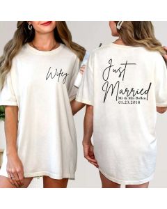 Custom Comfort Back And Front Printed Just Married Honeymoon Shirt